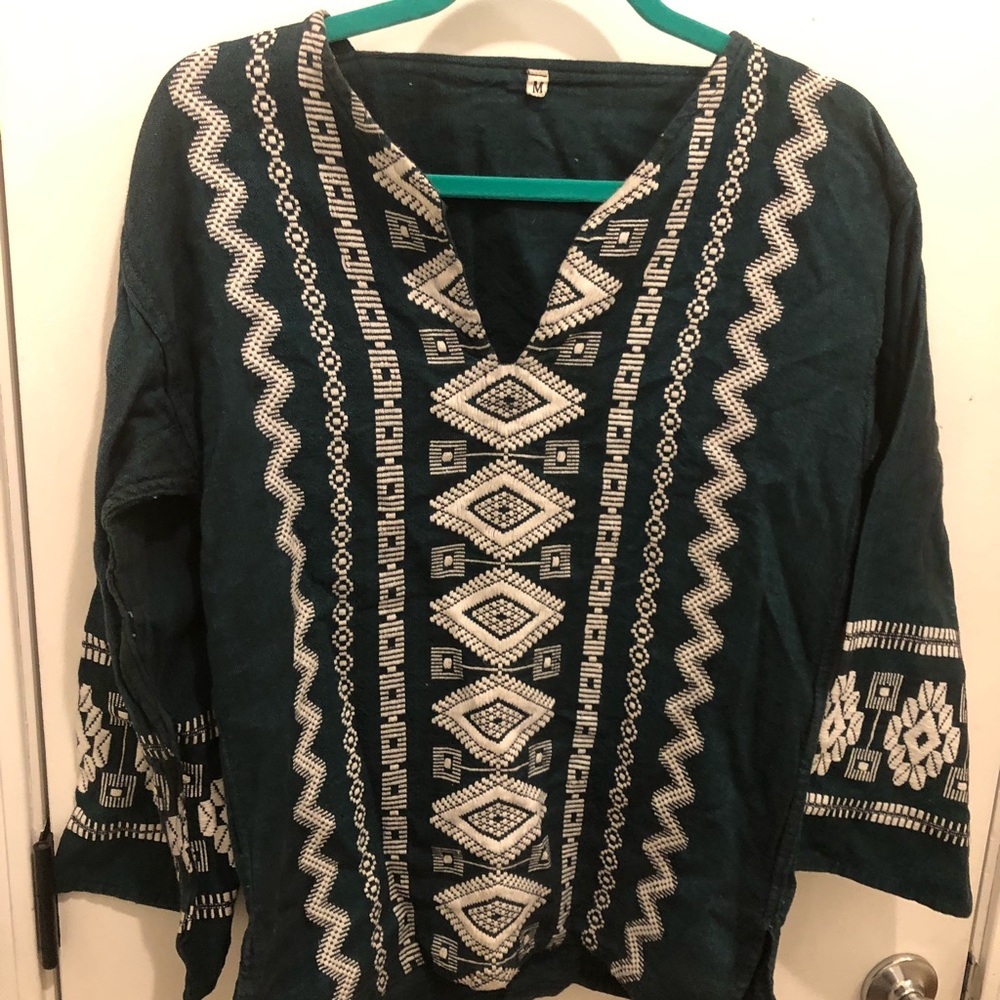 Vintage unisex hippie tunic. Bohemian bell sleeves Linen. M